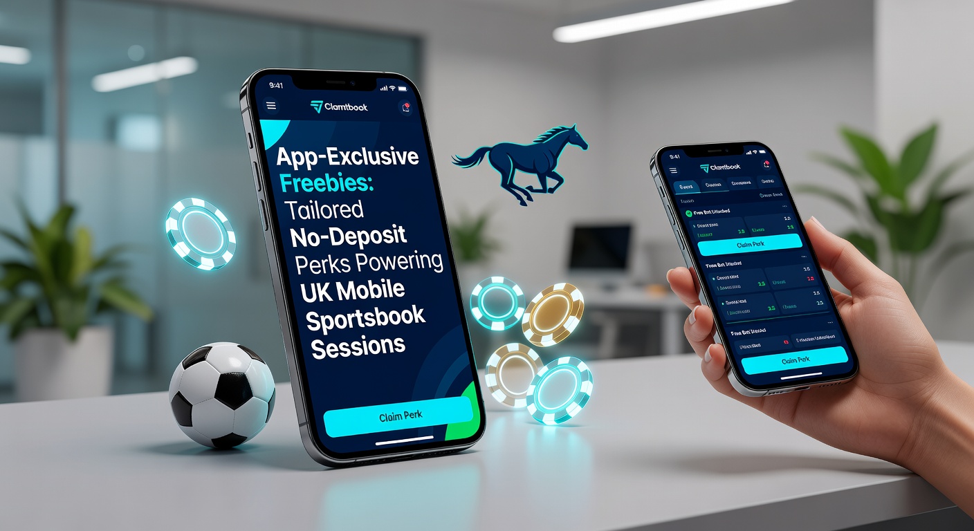 Collage of UK sportsbook apps on a phone, highlighting no-deposit promo banners and live betting interfaces during a football match