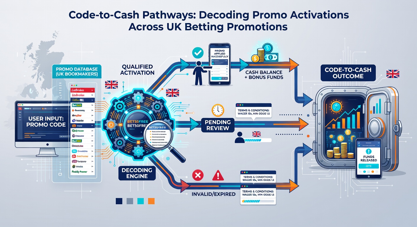 Screenshot collage of UK betting app interfaces displaying promo code entry fields, bonus credits post-activation, and wagering progress trackers on sites like BetVictor and Unibet