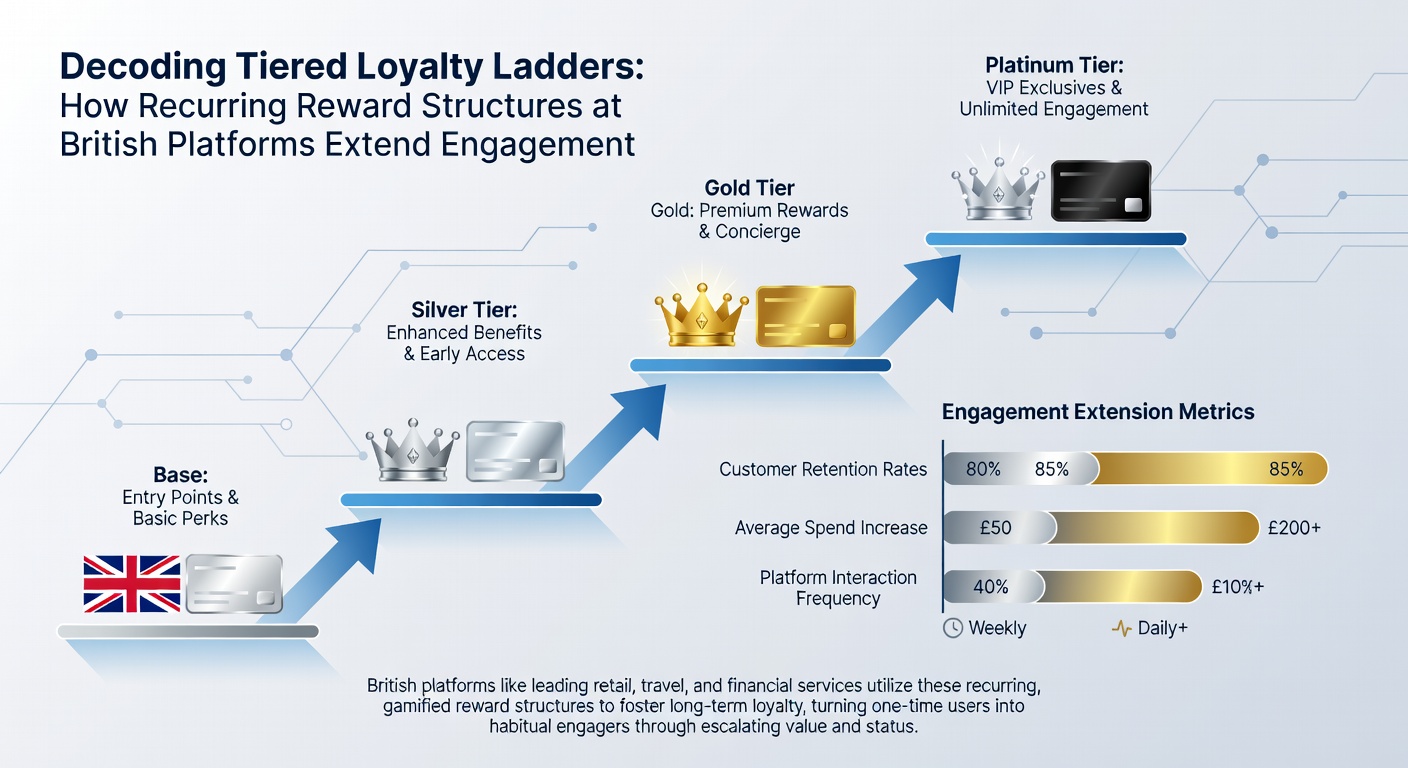 Infographic displaying user progression through loyalty tiers with corresponding reward unlocks and engagement metrics