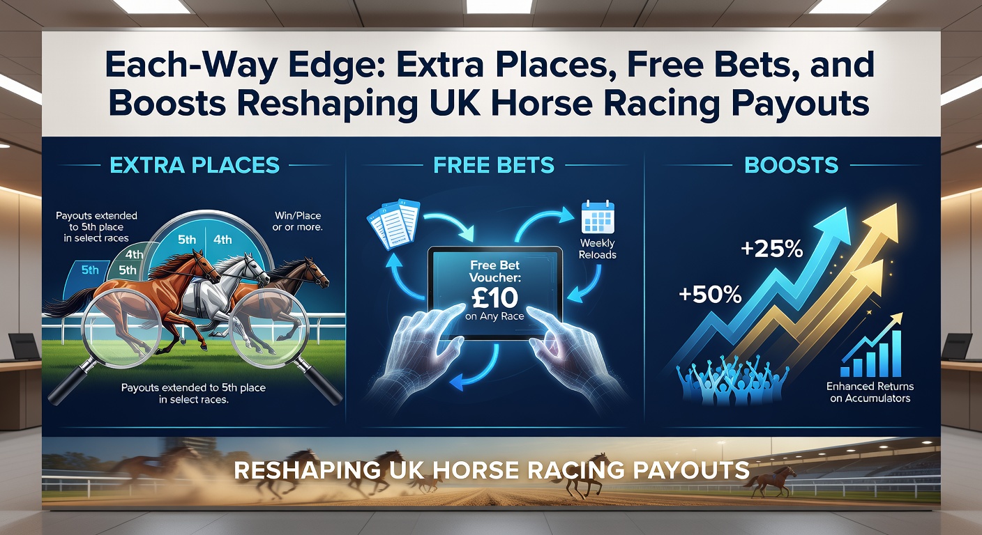 Close-up of a bookmaker's app displaying extra place offers for a UK horse race, with free bet icons and boosted odds highlighted