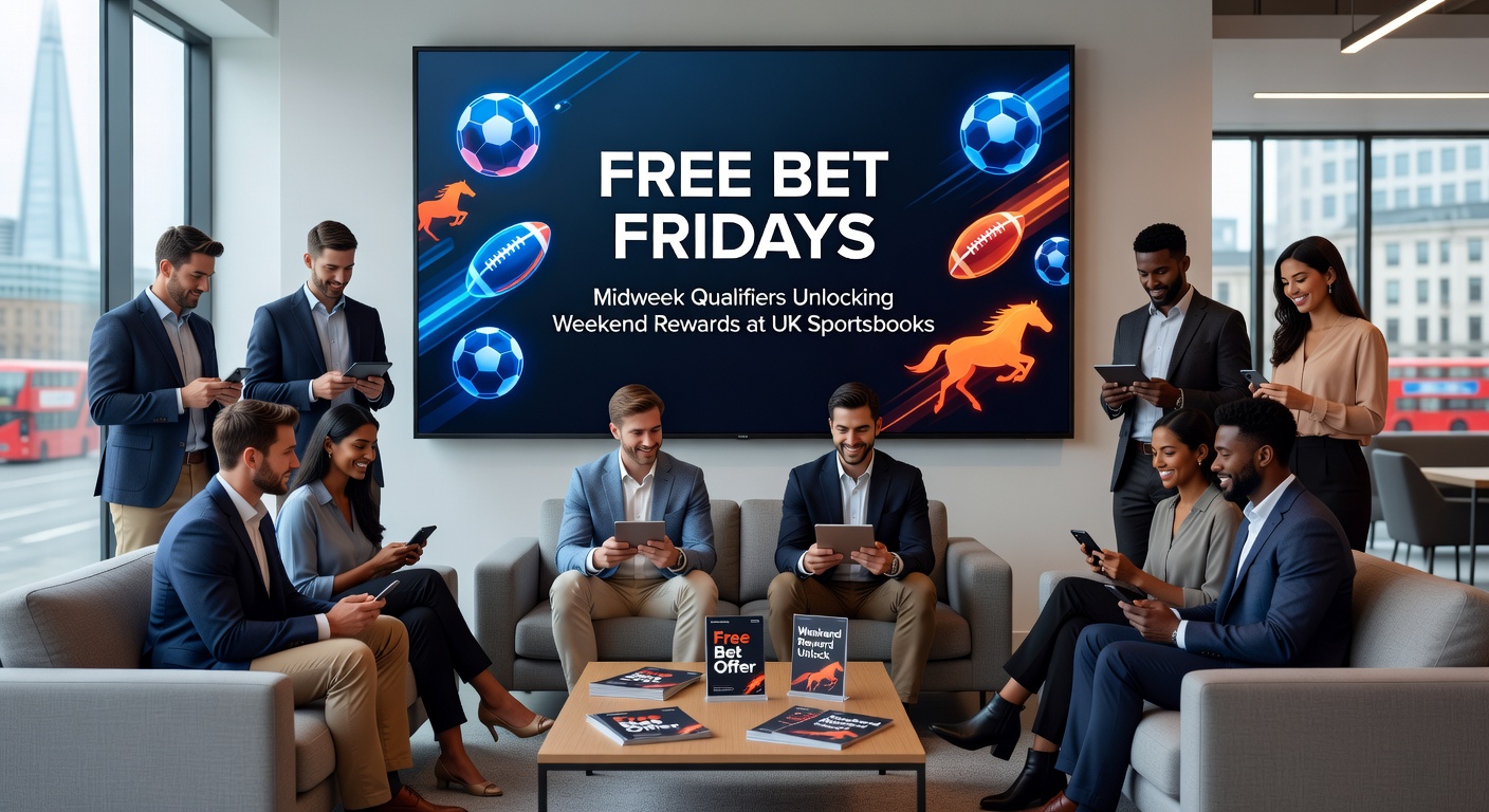 Calendar graphic illustrating midweek betting days (Tue-Thu) leading to Free Bet Friday unlocks for weekend sports events, with icons for football, racing, and rewards