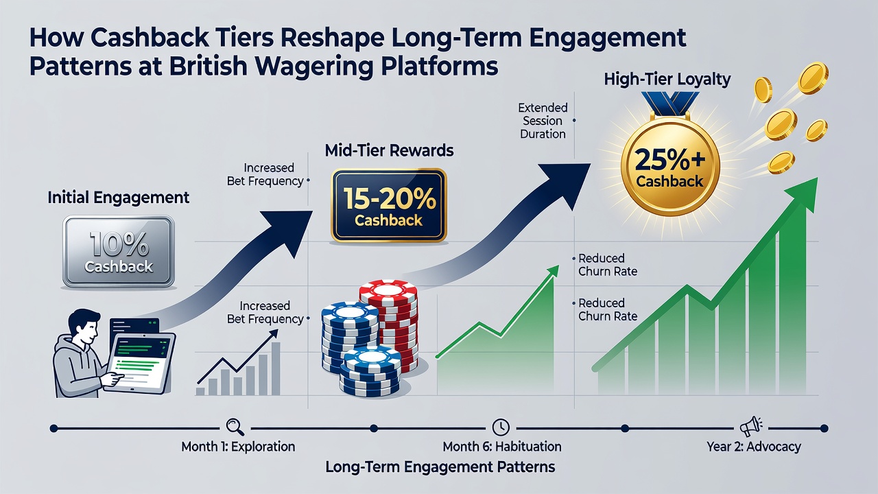 Graph depicting user engagement curves before and after cashback tier implementation on UK wagering sites