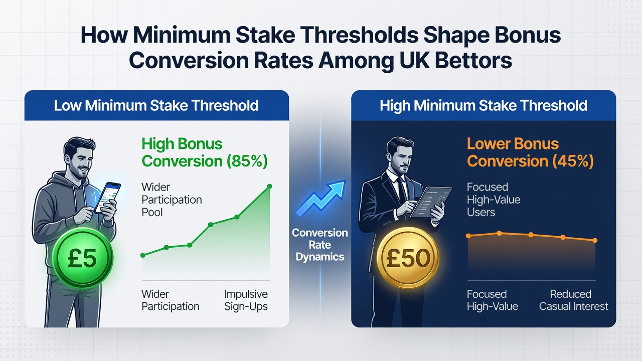 Graph illustrating conversion rate changes tied to different minimum stake levels in UK betting promotions