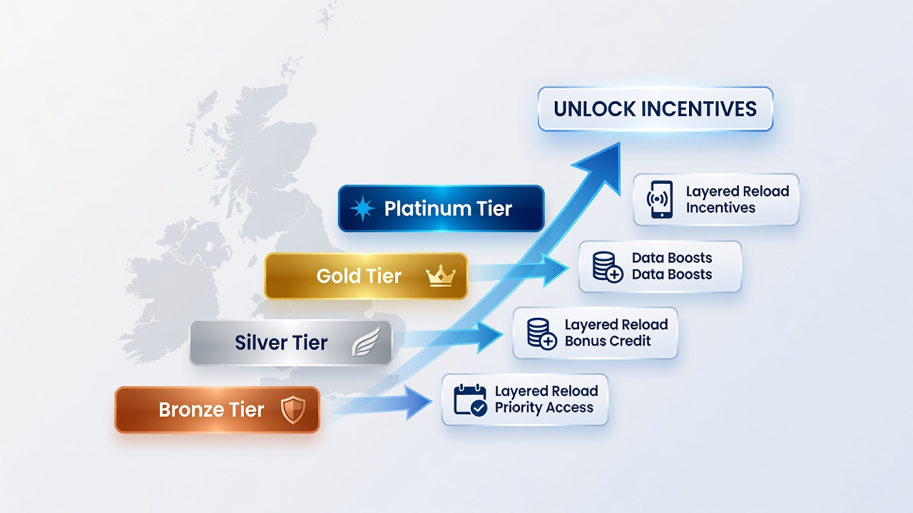 Diagram illustrating loyalty tier levels and corresponding reload bonus layers on a betting platform