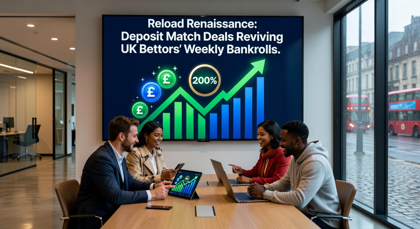 Screenshot of a UK sportsbook app displaying an active reload bonus offer, with deposit slider and match percentage highlighted