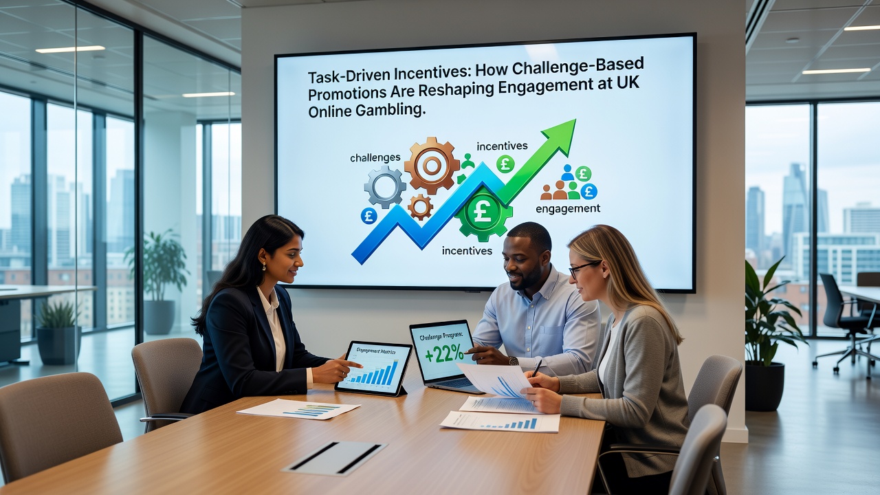 Analytics dashboard displaying challenge completion rates and engagement trends for UK gambling operators in 2026